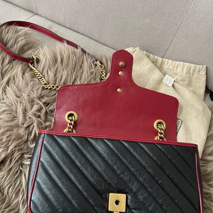 PRELOVED AUTHENTIC GUCCI GG Mini Marmont Matelassé Bag in BLK/RED