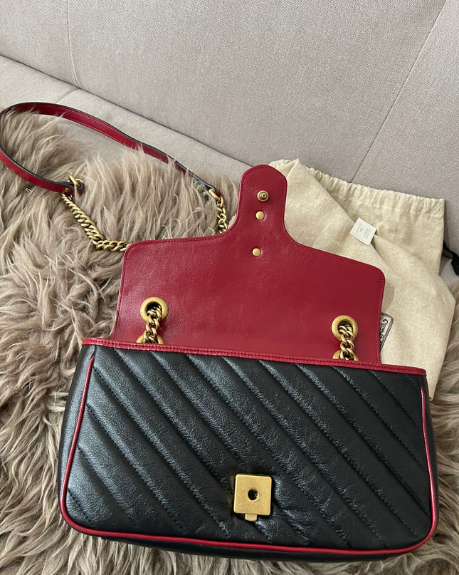 PRELOVED AUTHENTIC GUCCI GG Mini Marmont Matelassé Bag in BLK/RED
