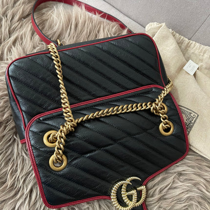 PRELOVED AUTHENTIC GUCCI GG Mini Marmont Matelassé Bag in BLK/RED
