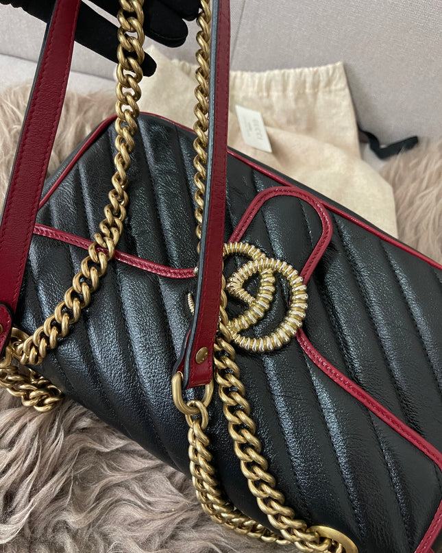 PRELOVED AUTHENTIC GUCCI GG Mini Marmont Matelassé Bag in BLK/RED