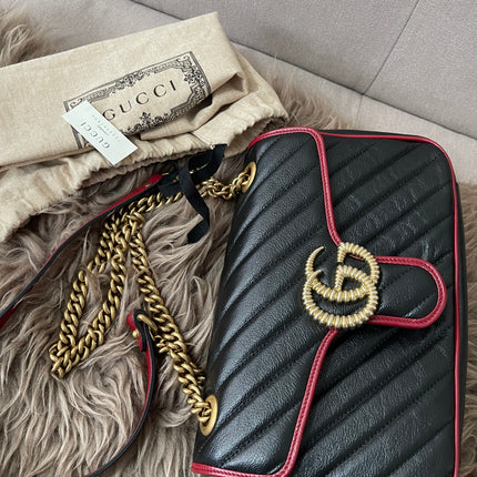 PRELOVED AUTHENTIC GUCCI GG Mini Marmont Matelassé Bag in BLK/RED