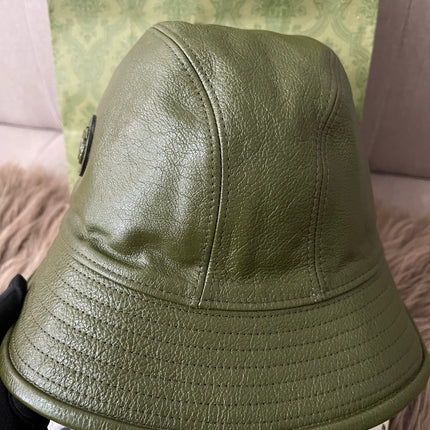 Preloved Authentic Gucci Leather Double G Bucket Hat Dark Green Sz M