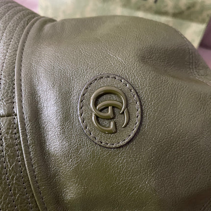 Preloved Authentic Gucci Leather Double G Bucket Hat Dark Green Sz M