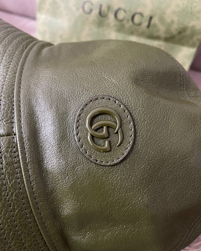 Preloved Authentic Gucci Leather Double G Bucket Hat Dark Green Sz M