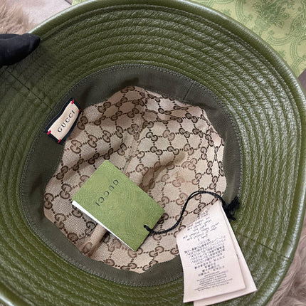 Preloved Authentic Gucci Leather Double G Bucket Hat Dark Green Sz M