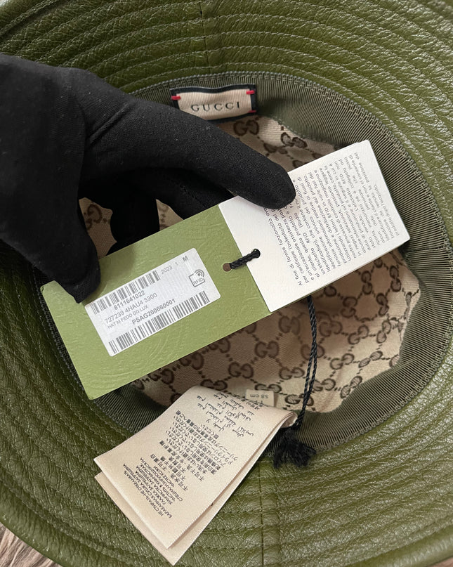 Preloved Authentic Gucci Leather Double G Bucket Hat Dark Green Sz M