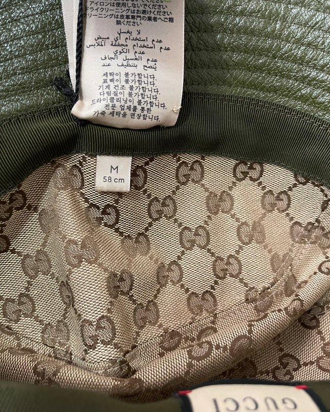 Preloved Authentic Gucci Leather Double G Bucket Hat Dark Green Sz M