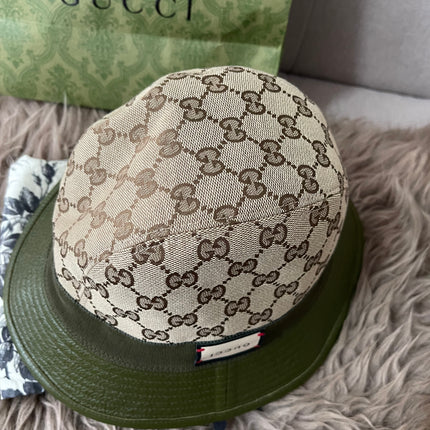 Preloved Authentic Gucci Leather Double G Bucket Hat Dark Green Sz M