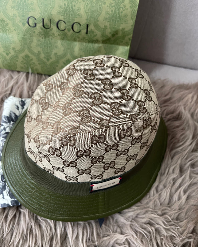 Preloved Authentic Gucci Leather Double G Bucket Hat Dark Green Sz M