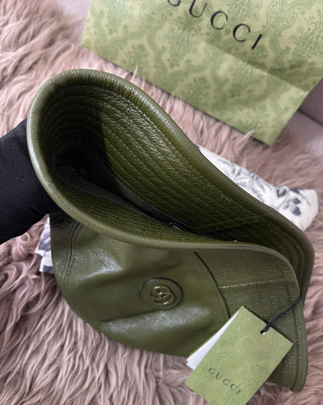 Preloved Authentic Gucci Leather Double G Bucket Hat Dark Green Sz M