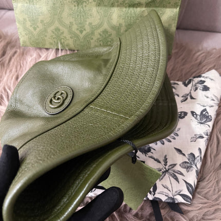 Preloved Authentic Gucci Leather Double G Bucket Hat Dark Green Sz M