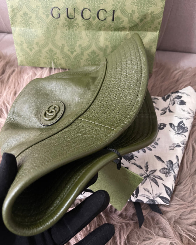 Preloved Authentic Gucci Leather Double G Bucket Hat Dark Green Sz M