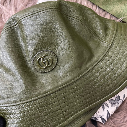 Preloved Authentic Gucci Leather Double G Bucket Hat Dark Green Sz M