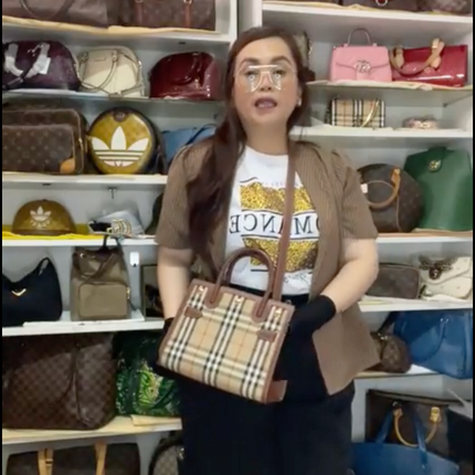 Preloved Authentic Burberry Mini Two-Handle Title Bag in Vintage Check & Leather