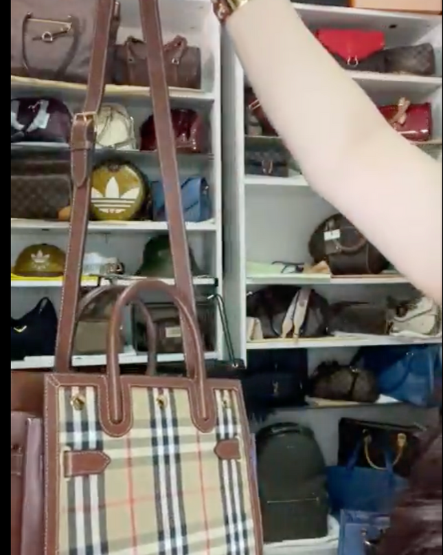 Preloved Authentic Burberry Mini Two-Handle Title Bag in Vintage Check & Leather