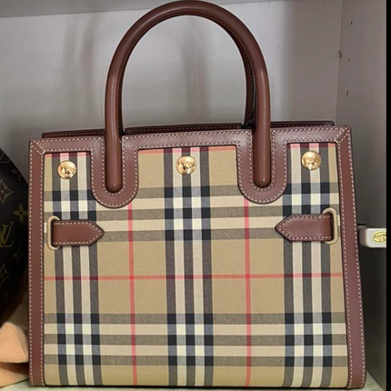 Preloved Authentic Burberry Mini Two-Handle Title Bag in Vintage Check & Leather