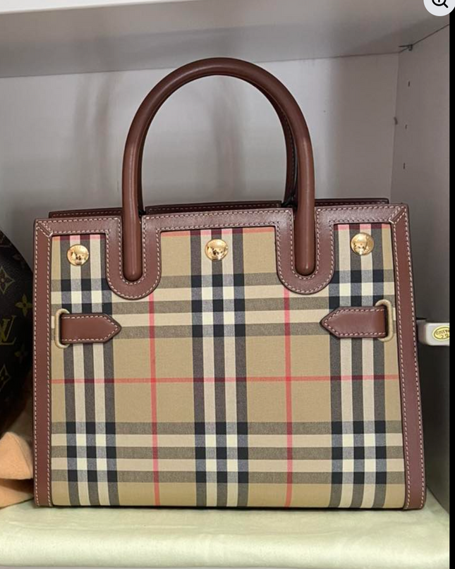 Preloved Authentic Burberry Mini Two-Handle Title Bag in Vintage Check & Leather