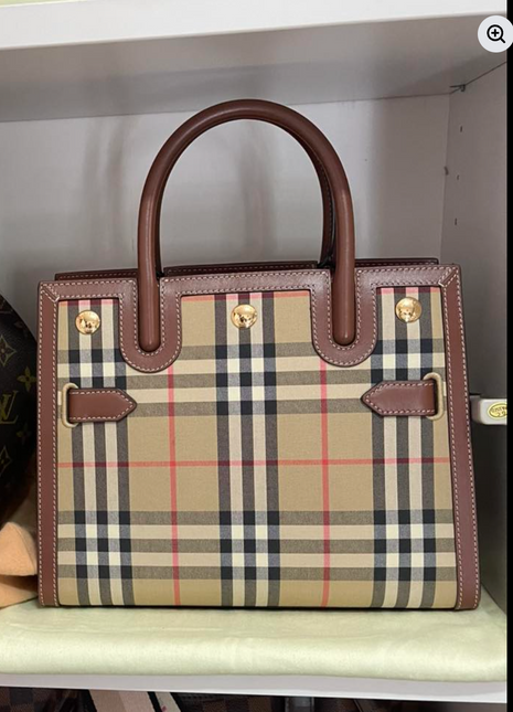 Preloved Authentic Burberry Mini Two-Handle Title Bag in Vintage Check & Leather