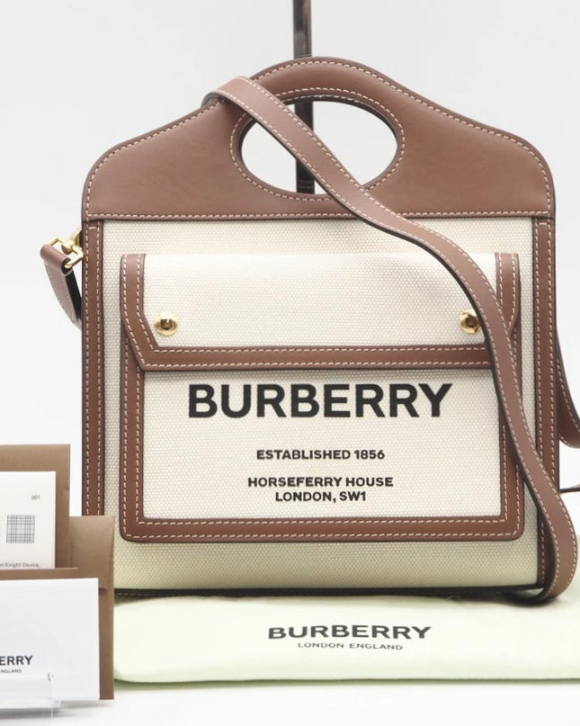 Preloved Authentic Rank A  BURBERRY Canvas and Leather Mini Pocket Bag