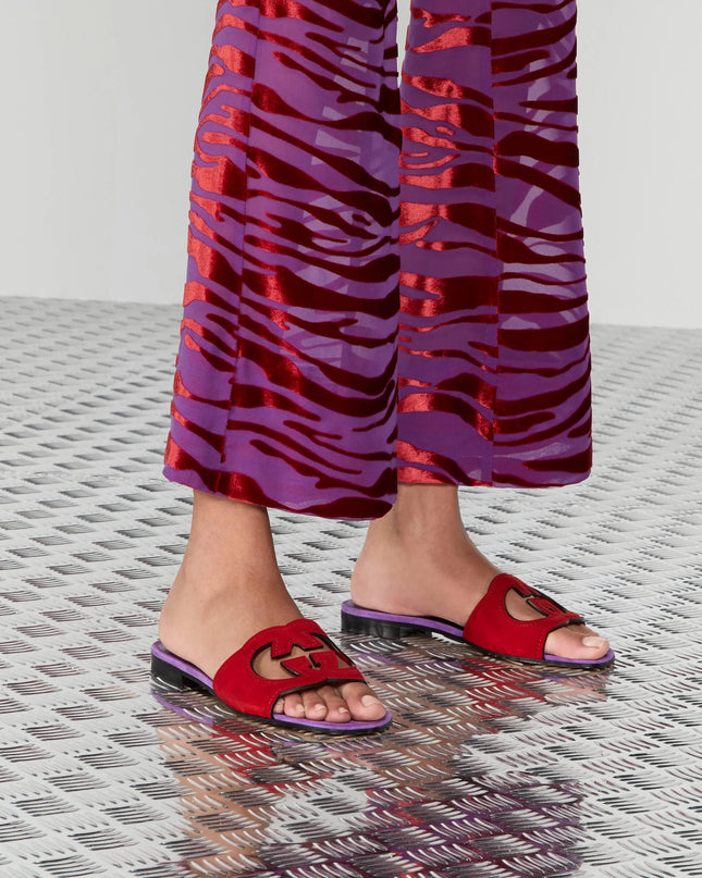 Preloved Authentic Gucci Women's Red Suede Cut-out Interlocking G Sandals SZ 36