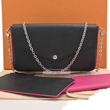 Preloved Authentic Louis Vuitton Felicie Pochette Epi Leather Black Fuchsia Silver Hardware