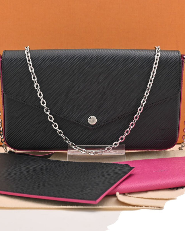 Preloved Authentic Louis Vuitton Felicie Pochette Epi Leather Black Fuchsia Silver Hardware