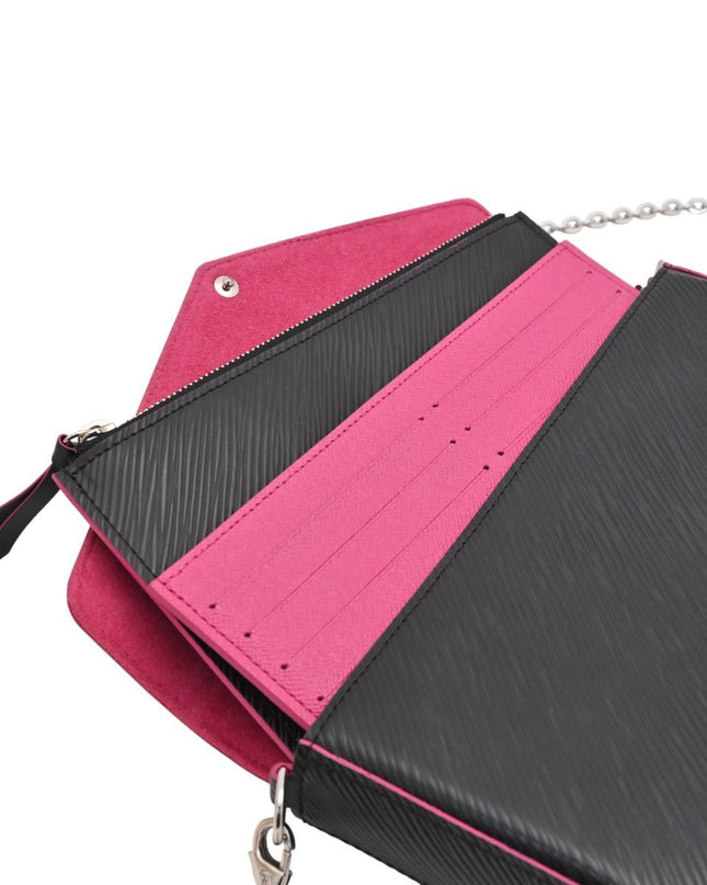 Preloved Authentic Louis Vuitton Felicie Pochette Epi Leather Black Fuchsia Silver Hardware