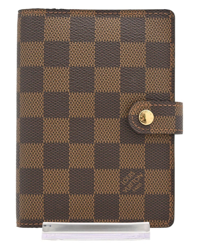 Preloved Authentic Louis Vuitton Small Ring Agenda Cover Damier Ebene Canvas Gold Hardware
