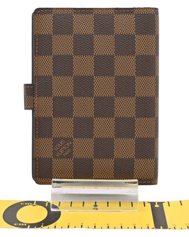 Preloved Authentic Louis Vuitton Small Ring Agenda Cover Damier Ebene Canvas Gold Hardware