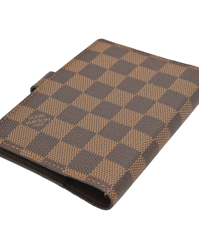 Preloved Authentic Louis Vuitton Small Ring Agenda Cover Damier Ebene Canvas Gold Hardware