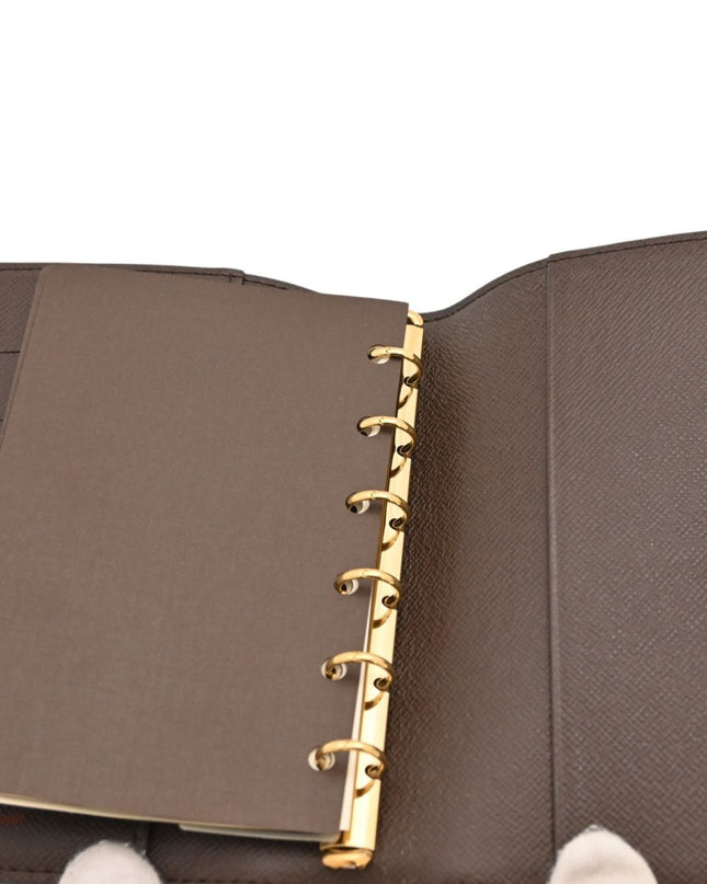 Preloved Authentic Louis Vuitton Small Ring Agenda Cover Damier Ebene Canvas Gold Hardware