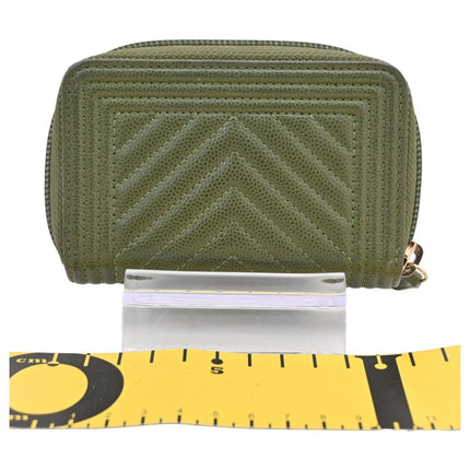 Preloved Authentic Chanel Boy Wallet on ChainOlive Green Caviar Leather Chevron Quilted Gold Hardware