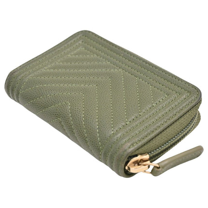 Preloved Authentic Chanel Boy Wallet on ChainOlive Green Caviar Leather Chevron Quilted Gold Hardware