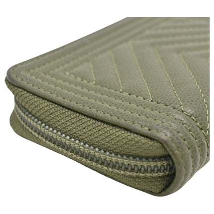 Preloved Authentic Chanel Boy Wallet on ChainOlive Green Caviar Leather Chevron Quilted Gold Hardware