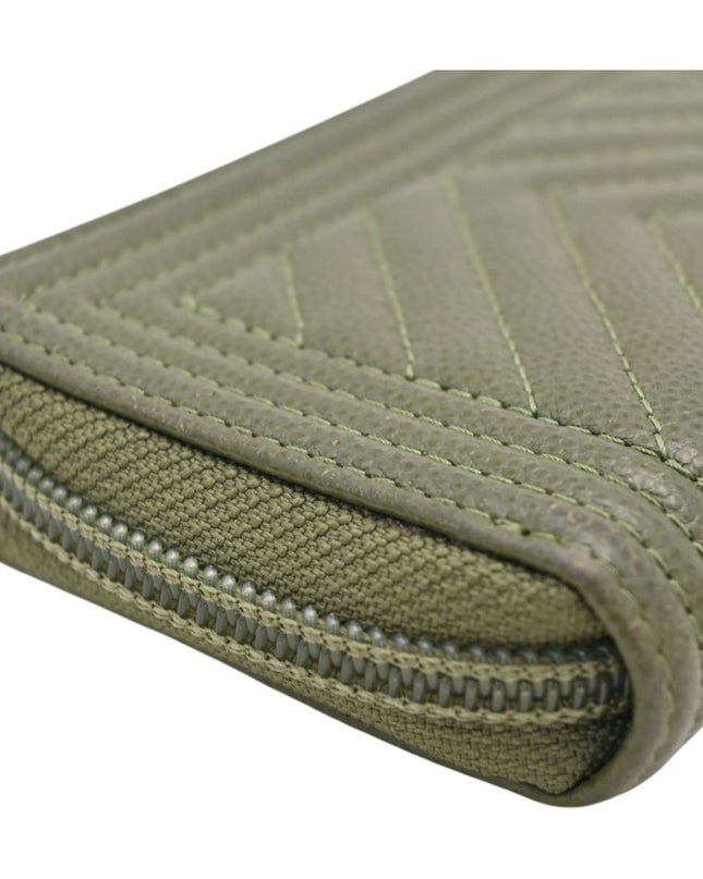 Preloved Authentic Chanel Boy Wallet on ChainOlive Green Caviar Leather Chevron Quilted Gold Hardware