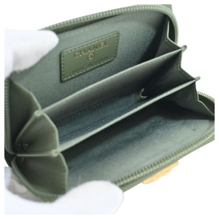 Preloved Authentic Chanel Boy Wallet on ChainOlive Green Caviar Leather Chevron Quilted Gold Hardware