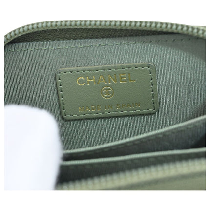 Preloved Authentic Chanel Boy Wallet on ChainOlive Green Caviar Leather Chevron Quilted Gold Hardware