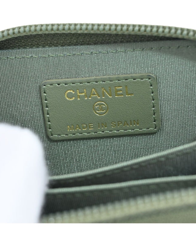 Preloved Authentic Chanel Boy Wallet on ChainOlive Green Caviar Leather Chevron Quilted Gold Hardware