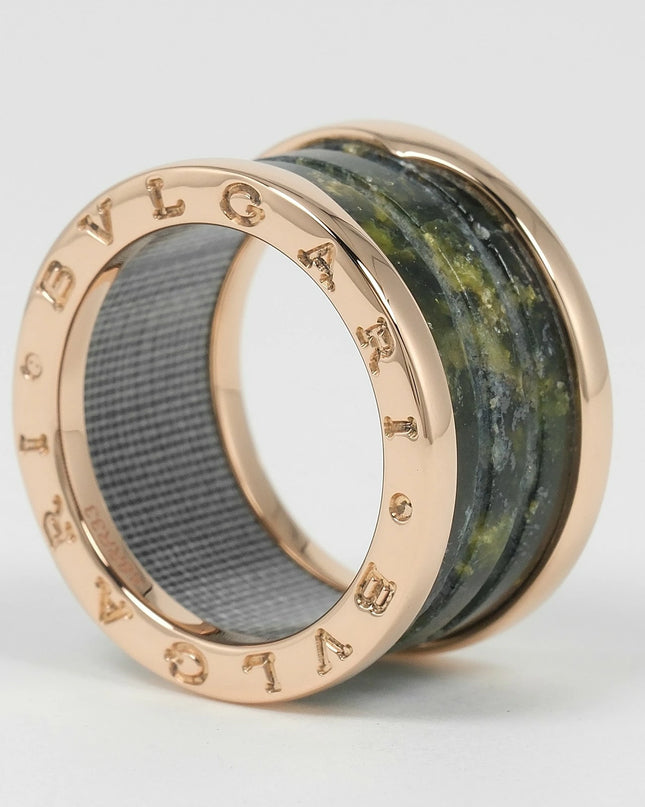 Preloved Authentic BVLGARI B-zero1 4-Band Ring, Bowenite, Size 11.5, 18K Pink Gold, Approx. 6.5g