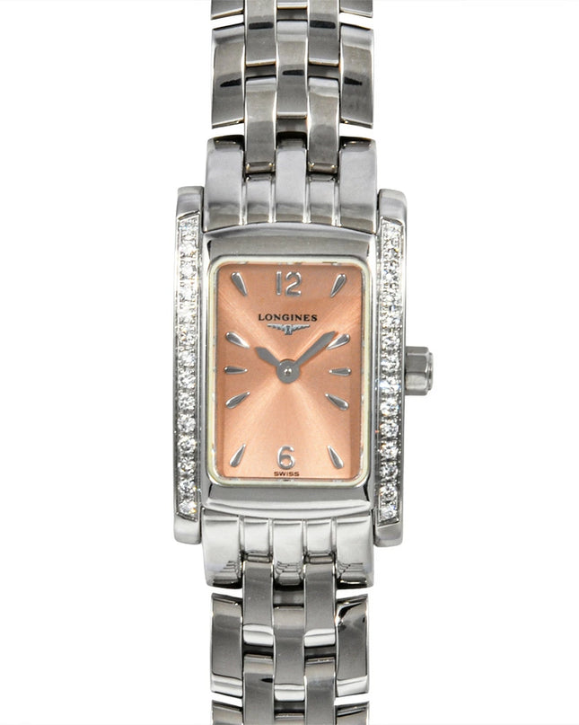 Preloved Authentic Longines L5.158.0 DolceVita Quartz Watch with Pink Dial and Diamond Bezel for Women
