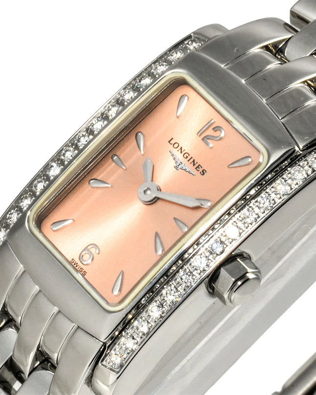 Preloved Authentic Longines L5.158.0 DolceVita Quartz Watch with Pink Dial and Diamond Bezel for Women