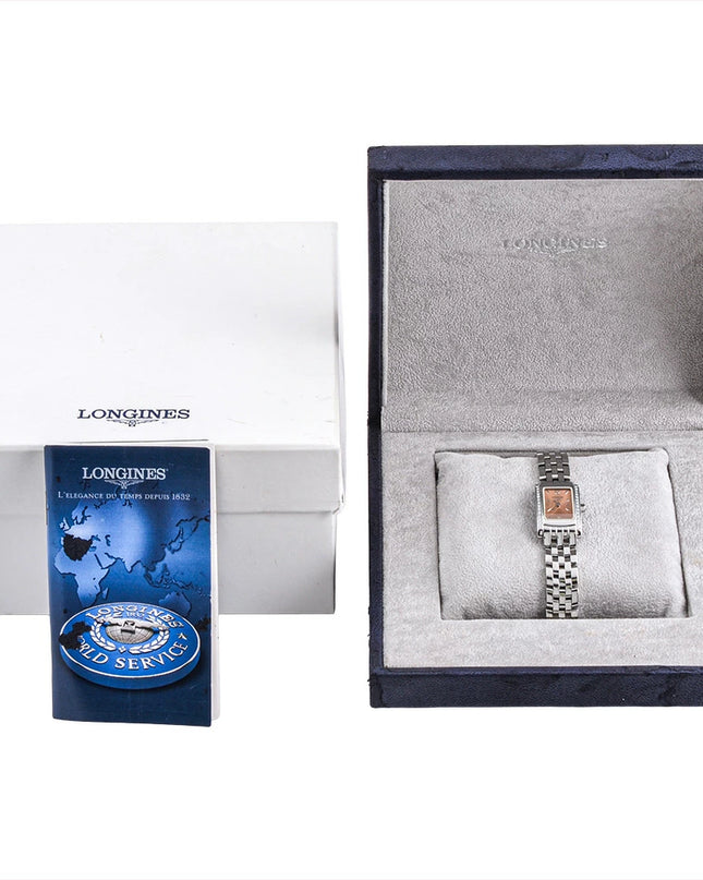 Preloved Authentic Longines L5.158.0 DolceVita Quartz Watch with Pink Dial and Diamond Bezel for Women