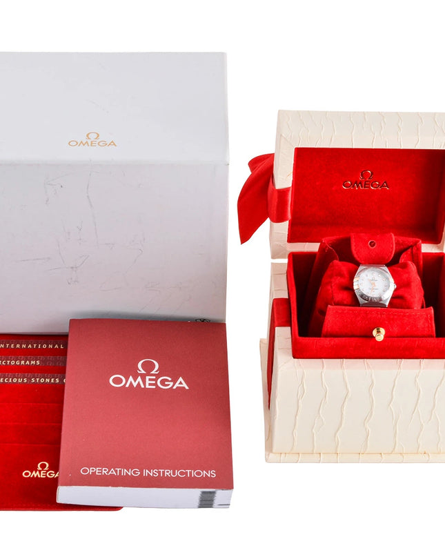 preloved Authentic Rank A OMEGA Constellation Quartz Watch with White Shell Dial, Two-tone Gold and Stainless Steel with 12 Diamonds