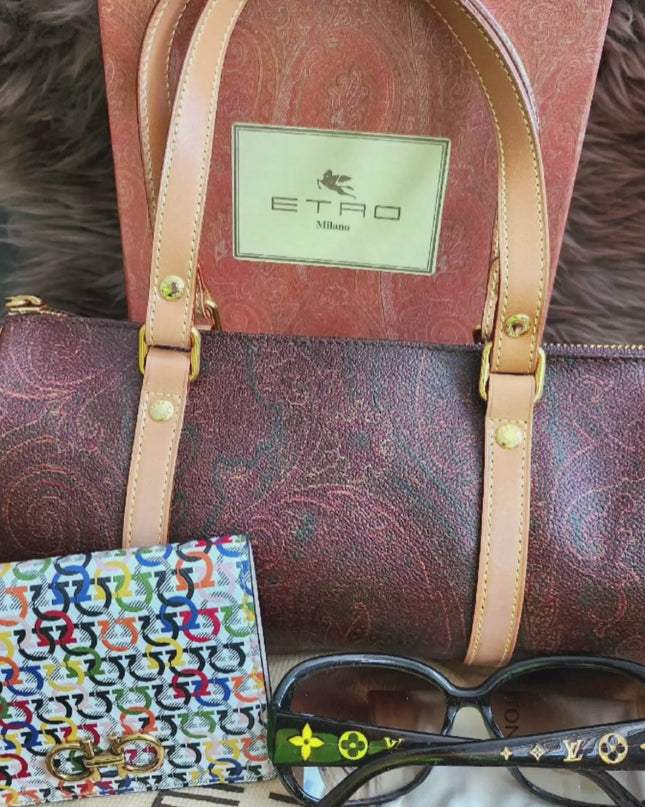 Etro Multicolor Paisley Print Coated Canvas and Leather Barrel Bag