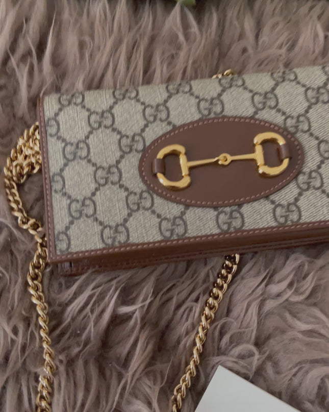 Preloved Authentic Gucci Horsebit 1955 Wallet with Chain in GG Supreme canvas