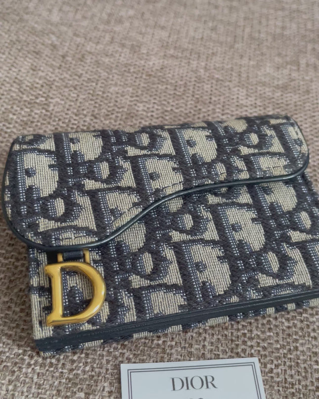 Preloved Authentic Dior Saddle Compact Wallet – Blue Oblique Jacquard