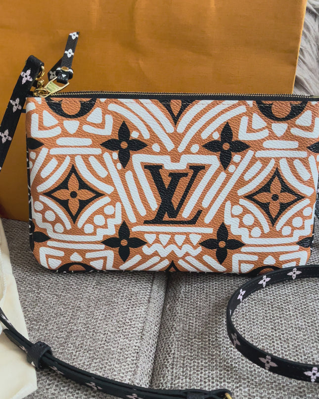 Preloved Authentic Louis Vuitton Monogram Giant Crafty Double Zip Pochette — Creme Caramel