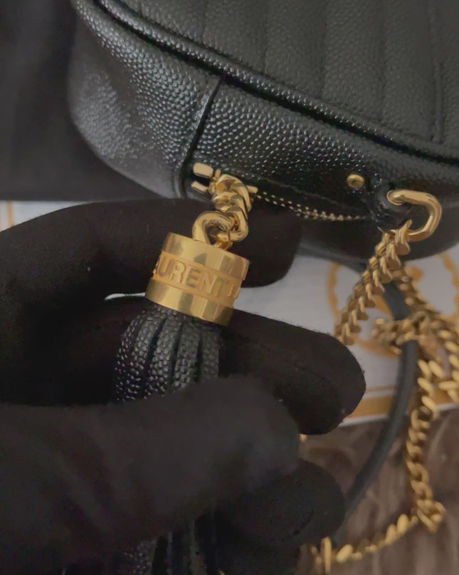 Preloved Authentic Saint Laurent Mini Lou Camera Bag in black quilted leather with gold-tone hardware