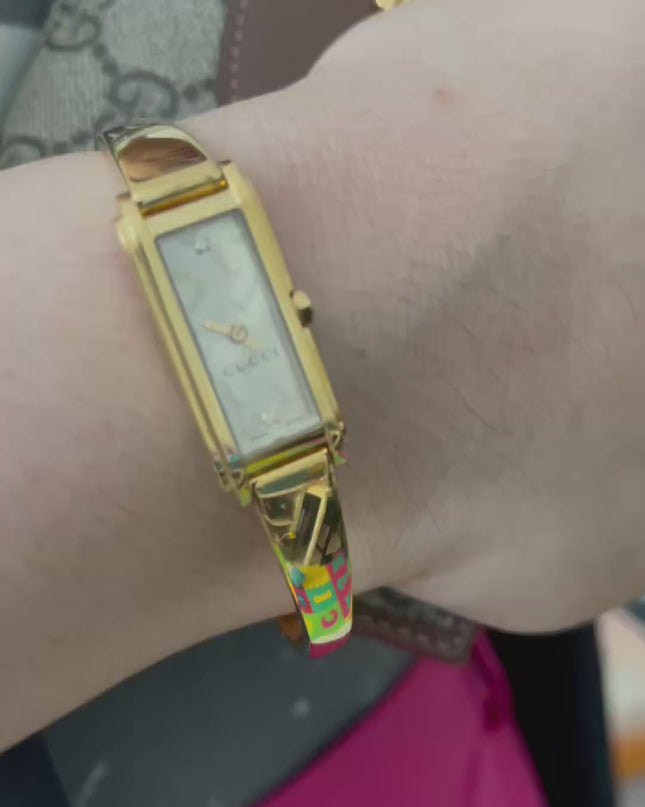 Preloved Authentic Gucci G-Line Champagne Boot Dial – 18k Gold Plated Bangle Watch