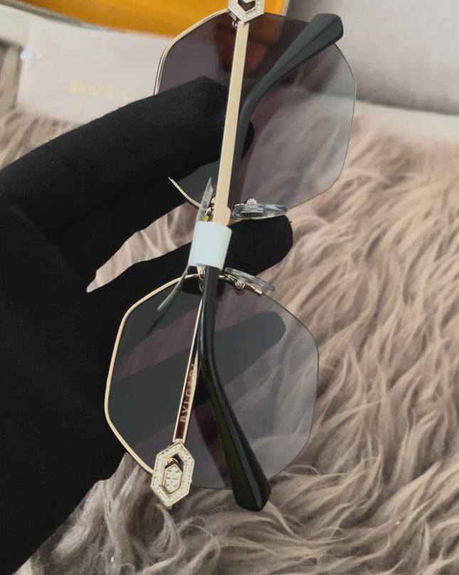 Preloved Authentic BVLGARI Half Rim Irregular Sunglasses